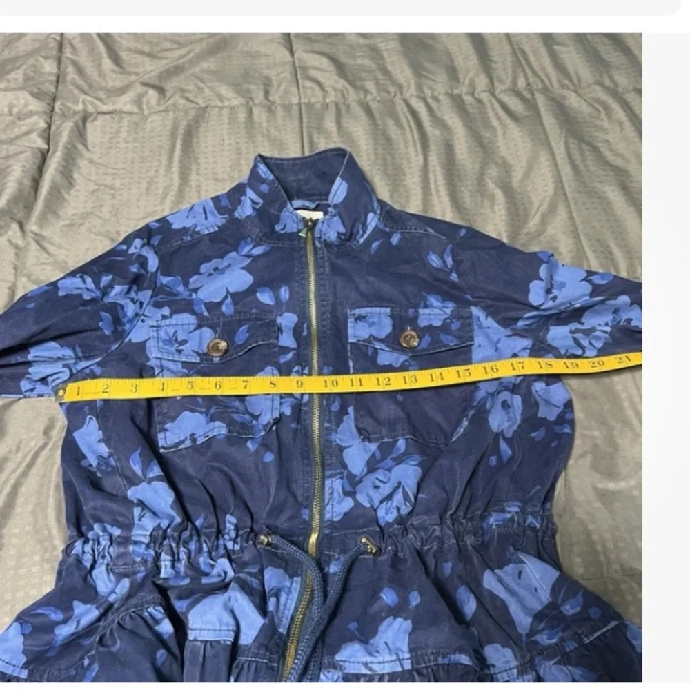 Kate Spade New York Blue Floral & Navy Jacket Ruffle Hem Size Small